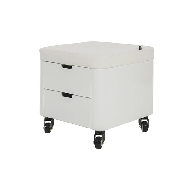 Kuscheliger Pedikürehocker: Mit zwei Schubladen aus weiß lackiertem Holz